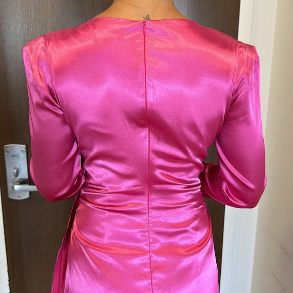 LULUS Sexy Twist Pink Sheen Party Dress Pleated Skirt with Faux Sash - Picture 8 of 13